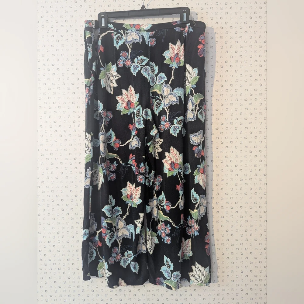 🖤 Pure Jill Pants Floral Black Pink Blue Comfy Soft Wide Leg Flare